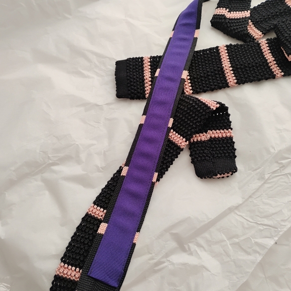 RALPH Purple Label knit tie Mens skinny striped silk tie - Picture 11 of 11